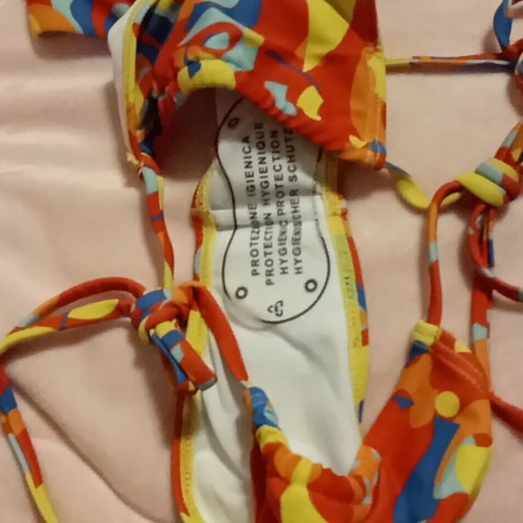 NEW Bandeau Bright Color Print String Tie Bikini Swimsuit - Picture 4 of 5